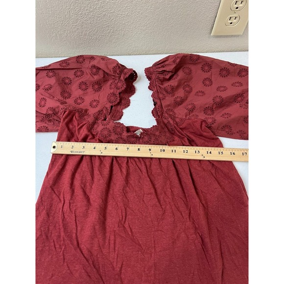 La Vie Rebecca Taylor Womens Blouse Top Small Red Eyelet Puff Sleeve Boho Retro - Picture 13 of 14